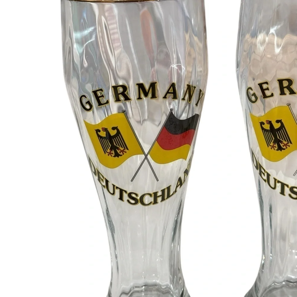Tall Beer Glass Swirl Germany Deutschland With Gold Trim Set of 2-9 inch